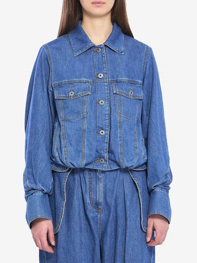 Loewe Cropped Denim Jacket With Wide Sleeves In Blue