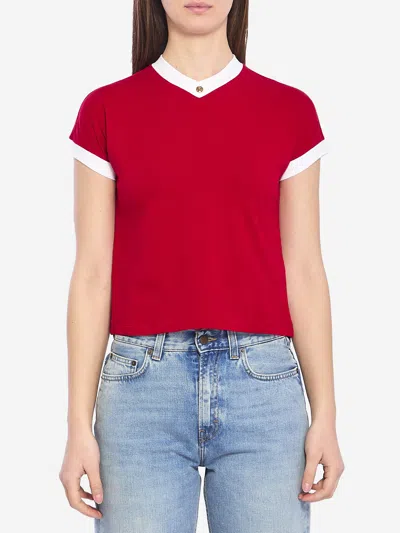 Versace Cotton V Neck Top Short Sleeves Buttons In Multi