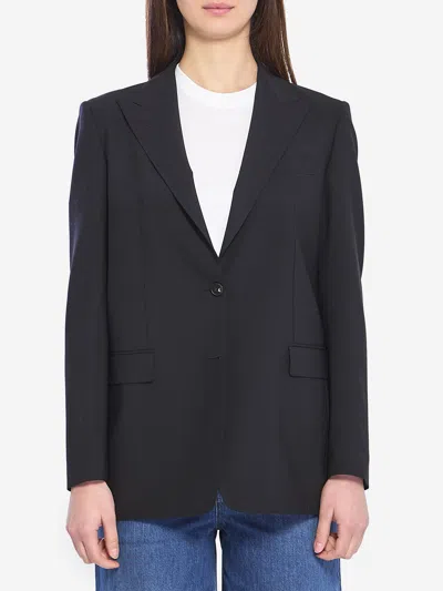 Tagliatore Single Breasted Virgin Wool Stretch Jacket In Black