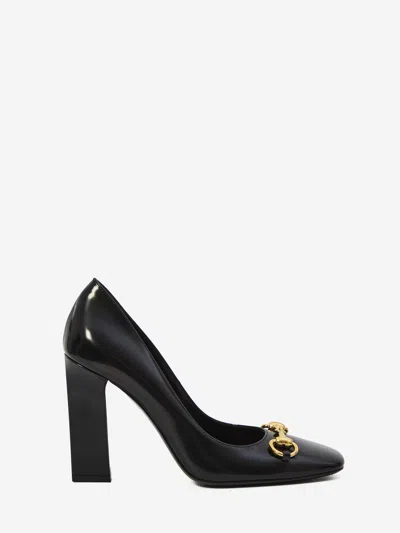 Gucci Signora Pumps Block Heel Gold Tone Hardware In Black