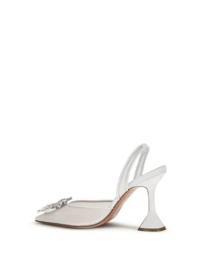 Amina Muaddi Begum Sling 70 Crystal Embellished White Leather Pumps