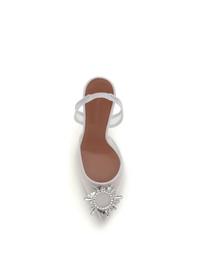 Amina Muaddi Begum Sling 70 Crystal Embellished White Leather Pumps