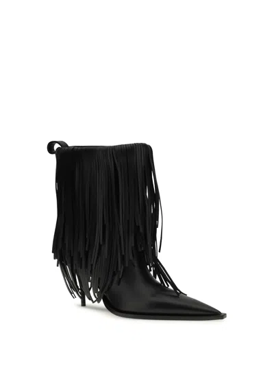Balenciaga Avenue Fringe Ankle Boots Pointed Toe Pull Tab In Black