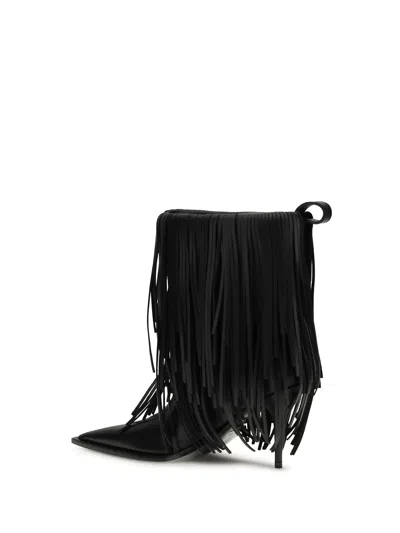 Balenciaga Avenue Fringe Ankle Boots Pointed Toe Pull Tab In Black