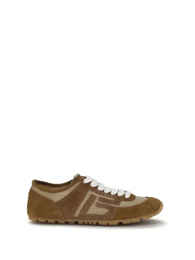 Balmain Beige Calf Leather Bos Taurus Athletic Sneakers In Brown