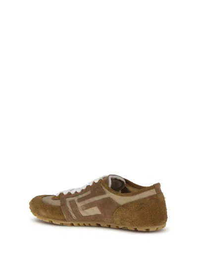 Balmain Beige Calf Leather Bos Taurus Athletic Sneakers In Brown