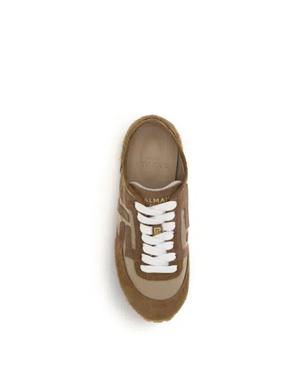 Balmain Beige Calf Leather Bos Taurus Athletic Sneakers In Brown