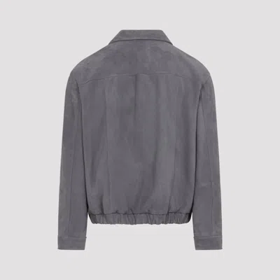 Brunello Cucinelli Suede Jacket Collared Design Elasticated Hem Pockets In Gray