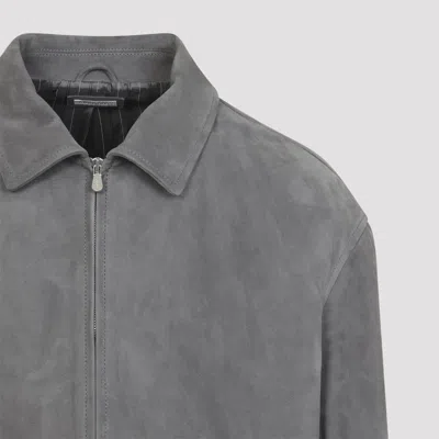 Brunello Cucinelli Suede Jacket Collared Design Elasticated Hem Pockets In Gray