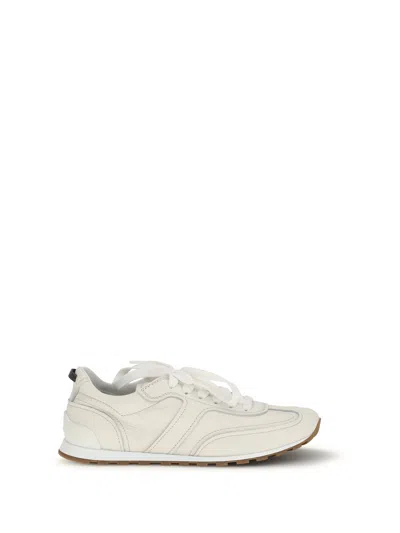 Brunello Cucinelli Grained Soft Leather Runners With Shiny Loops Shoes In White