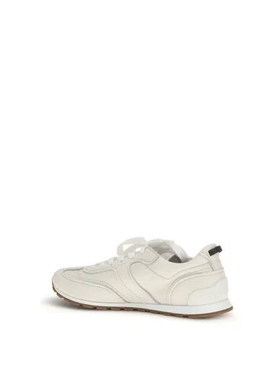 Brunello Cucinelli Grained Soft Leather Runners With Shiny Loops Shoes In White