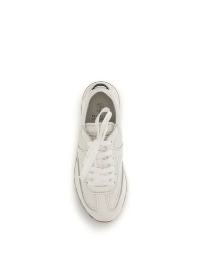 Brunello Cucinelli Grained Soft Leather Runners With Shiny Loops Shoes In White