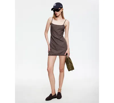 Lioness Voyage Mini Dress Chocolate Plaid In Brown