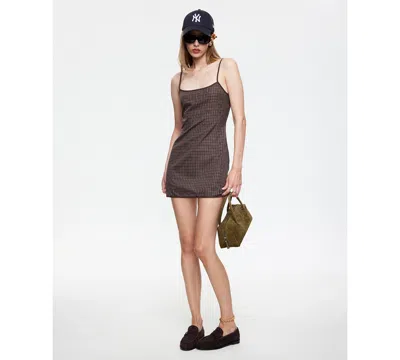 Lioness Voyage Mini Dress Chocolate Plaid In Brown