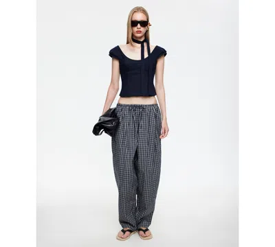 Lioness Aura Plaid Drawstring Pants In Black