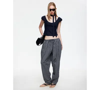 Lioness Aura Plaid Drawstring Pants In Black