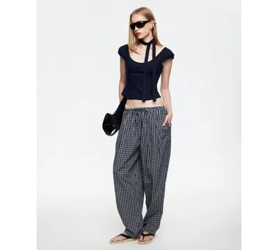 Lioness Aura Plaid Drawstring Pants In Black