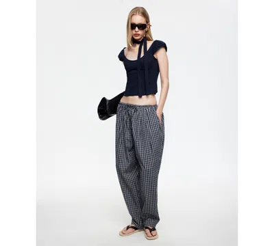 Lioness Aura Plaid Drawstring Pants In Black