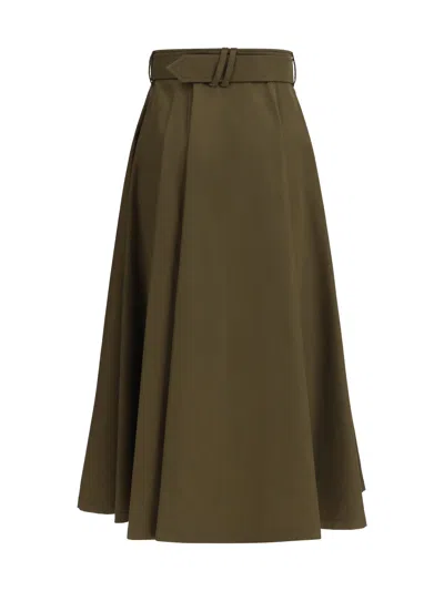 Burberry Women Juniper Green Gabardine Midi Trench Skirt In Brown
