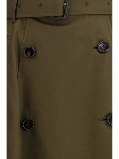 Burberry Women Juniper Green Gabardine Midi Trench Skirt In Brown