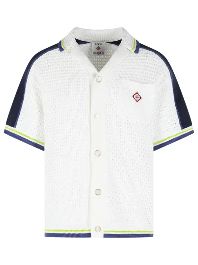 Casablanca Contrasting Trims Chest Pocket Logo-embroidered Short-sleeve Button-up Shirt In White