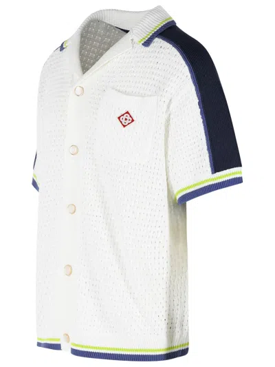 Casablanca Contrasting Trims Chest Pocket Logo-embroidered Short-sleeve Button-up Shirt In White