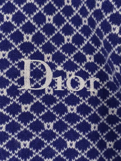 Dior Men Wool Sweater With Bicolor Pattern In Blue