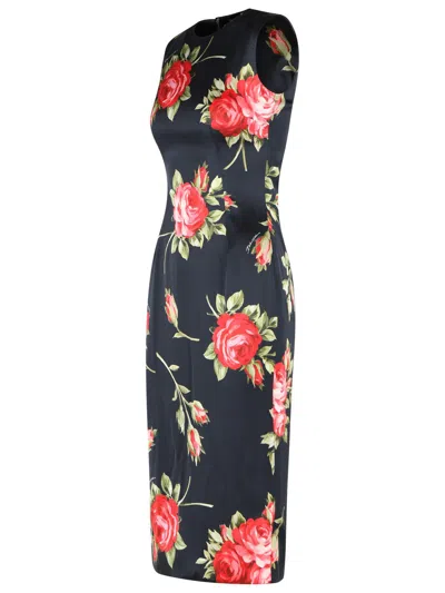 Dolce & Gabbana Women Black Dress With All-over Floral Print In Silk Woman In Multi