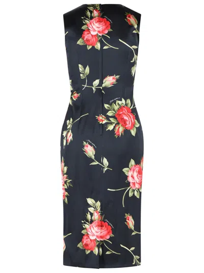 Dolce & Gabbana Women Black Dress With All-over Floral Print In Silk Woman In Multi