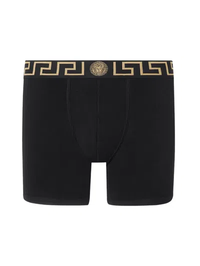 Versace Greek Key Jersey Boxer Briefs In Black