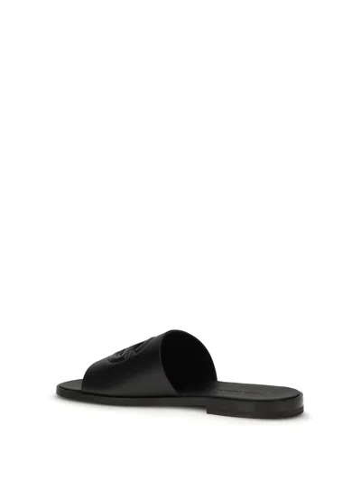 Dolce & Gabbana Black Sandals With Dg Logo Cut-out In Leather Man In Black