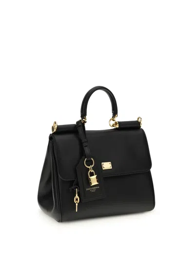 Dolce & Gabbana Medium Sicily Leather Handbag With Structured Design In Black