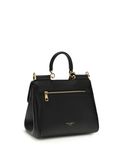 Dolce & Gabbana Medium Sicily Leather Handbag With Structured Design In Black