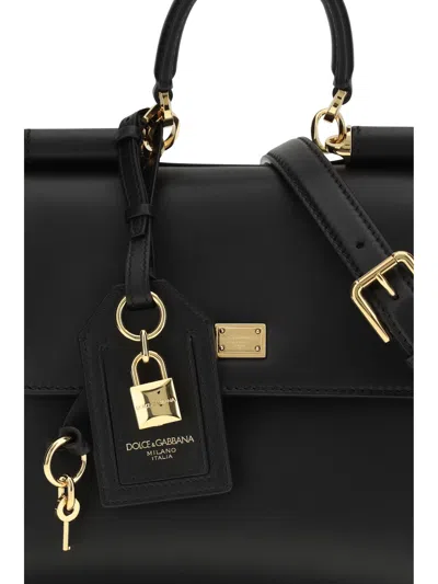 Dolce & Gabbana Medium Sicily Leather Handbag With Structured Design In Black