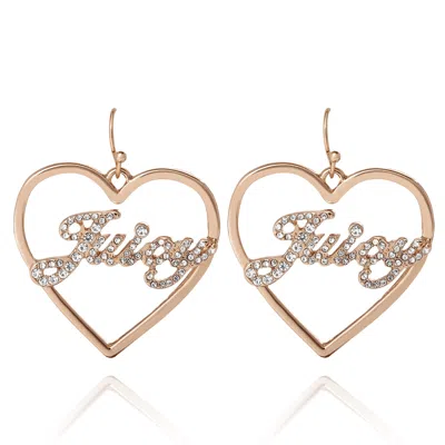 Juicy Couture Juicy Script Crystal Heart Drop Earrings In Gold