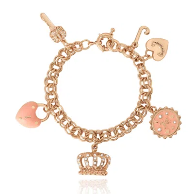 Juicy Couture Pink Charm Bracelet With Pave Accents In Gold