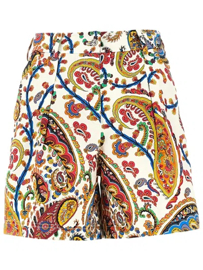 Etro White Floral Paisley-pattern Stretch Cotton Shorts In Multi