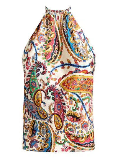 Etro Women Silk Top With American Neckline And Floral Paisley Pattern In Multi