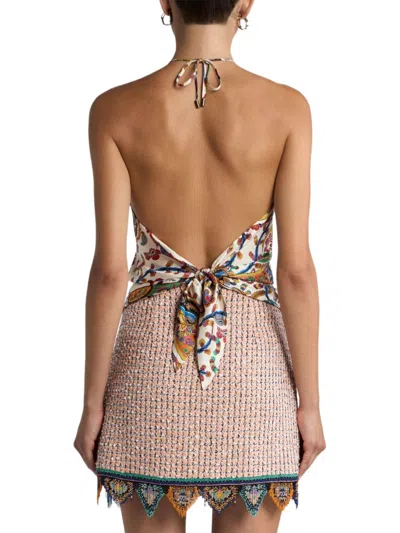 Etro Women Silk Top With American Neckline And Floral Paisley Pattern In Multi