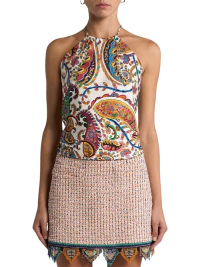 Etro Women Silk Top With American Neckline And Floral Paisley Pattern In Multi