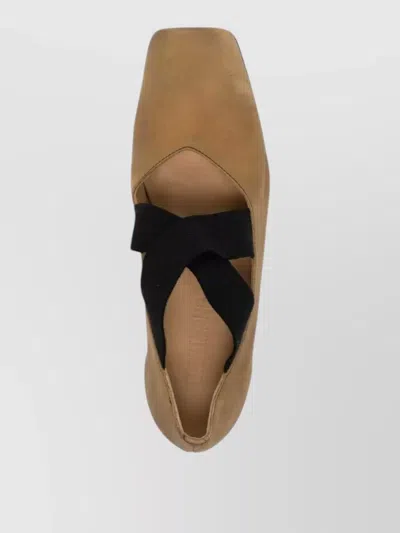 Uma Wang Ballet Flats Calfskin Suede Crisscross Straps In Brown