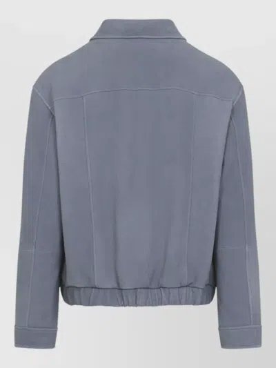 Brunello Cucinelli Suede Jacket Collared Design Elasticated Hem Pockets In Blue