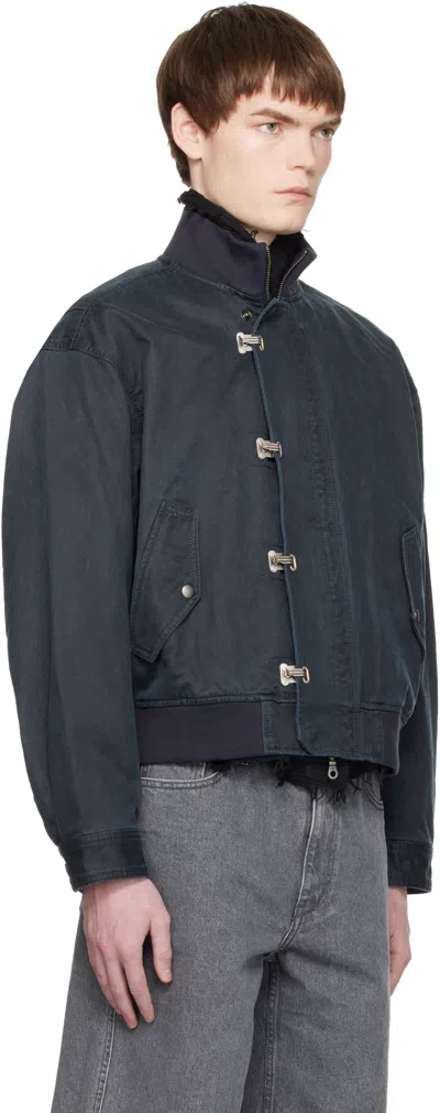 Coor Navy Washed Deck Hook Lip Bomber Jacket In Blue