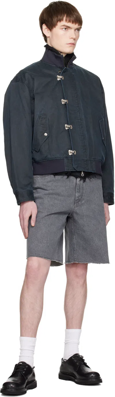Coor Navy Washed Deck Hook Lip Bomber Jacket In Blue