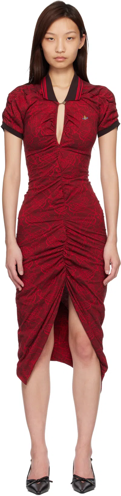 Vivienne Westwood Pulling Dress Jacquard Piquet Graffiti-orbs Xl Women In Brown