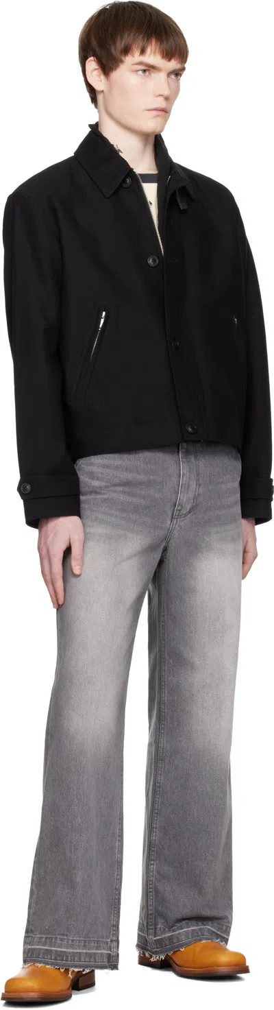 Coor Black Wool Linen Blend Leather Tab Jacket In Black