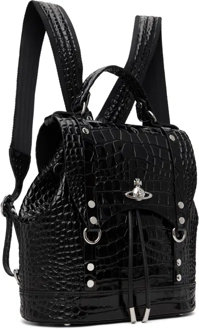 Vivienne Westwood Crocodile-embossed Leather Backpack With Orb Emblem In Black