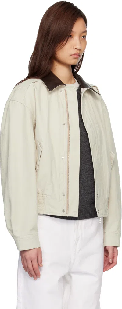 Coor Beige Leather Collar Washed Cationized Bomber Jacket In Neutral