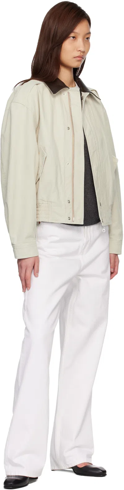 Coor Beige Leather Collar Washed Cationized Bomber Jacket In Neutral