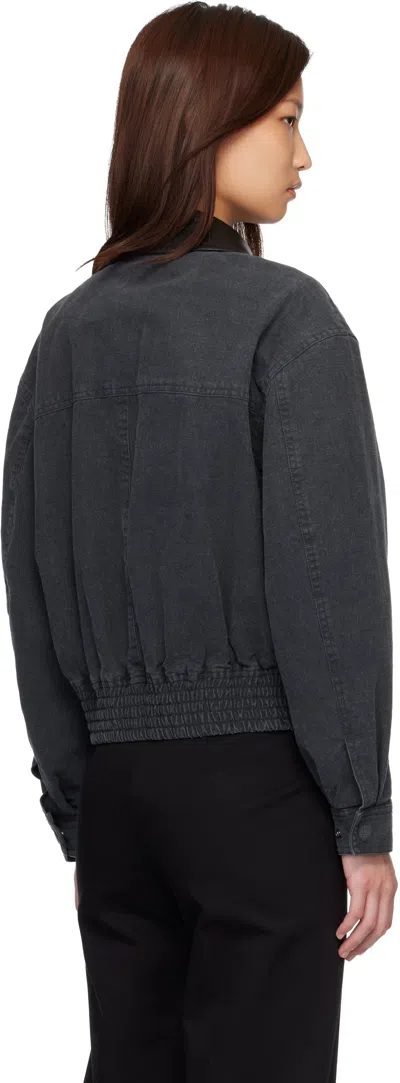 Coor Navy Leather Collar Washed Cationized Bomber Jacket In Blue
